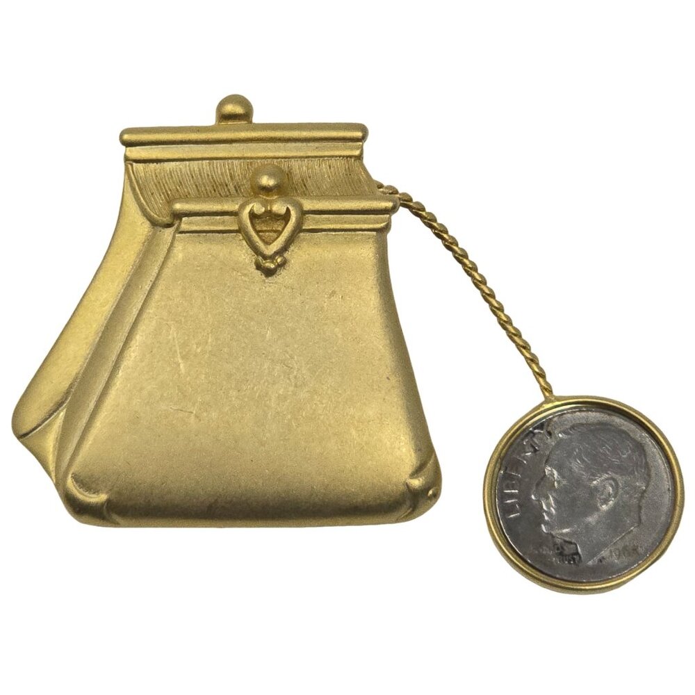 Vintage Tona Money Bag Purse Brooch 1965 Roosevelt Dime Charm Pin